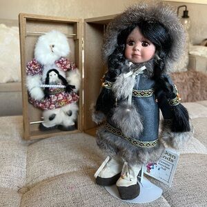 Alaskan friends 12” vintage collectible eskimo porcelain doll